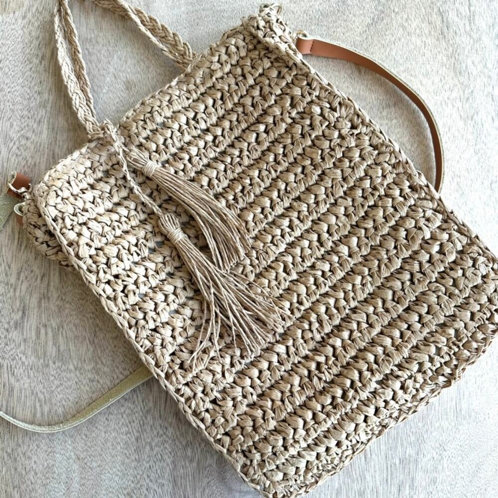 Aqua Melā Crossbody Natural Weave Bag - NWT